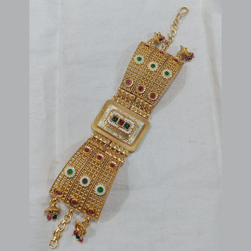 Rani Sati Jewels Gold Plated Kundan Stone And Meenakari Adjustable Bracelet