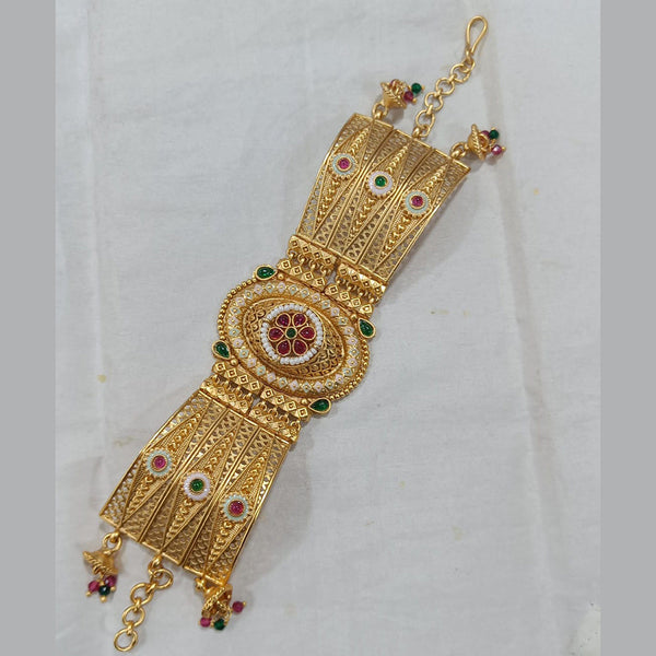 Rani Sati Jewels Gold Plated Kundan Stone And Meenakari Adjustable Bracelet