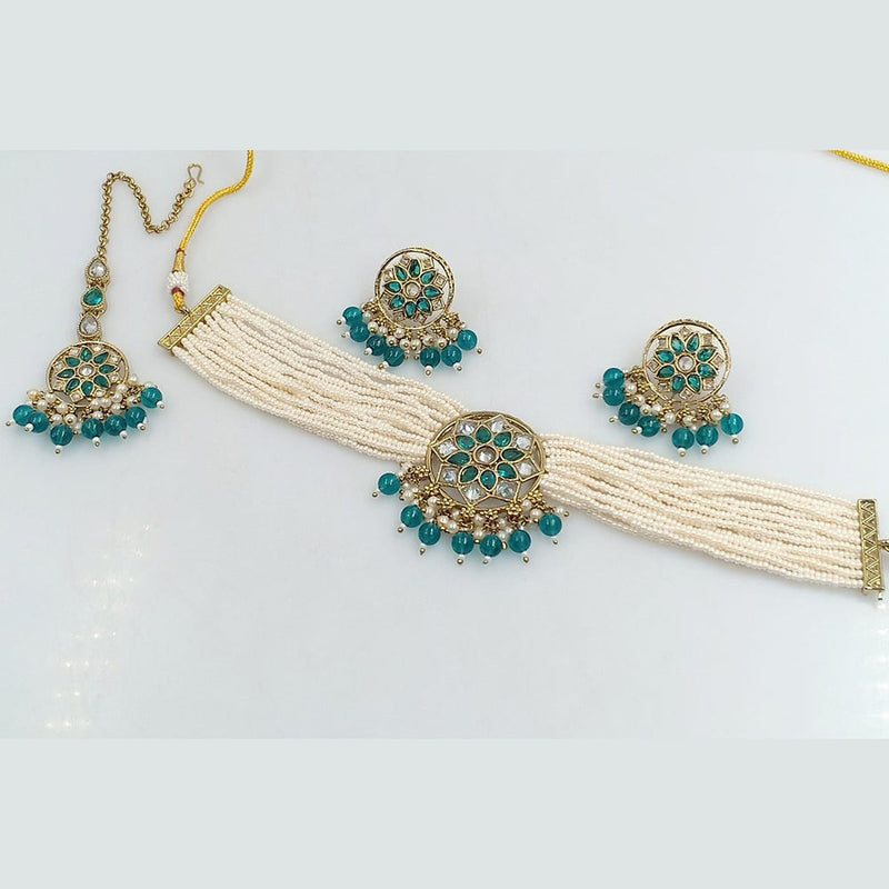 Rani Sati Jewels Gold Plated Crystal Stone And Pearl Choker Necklace Set