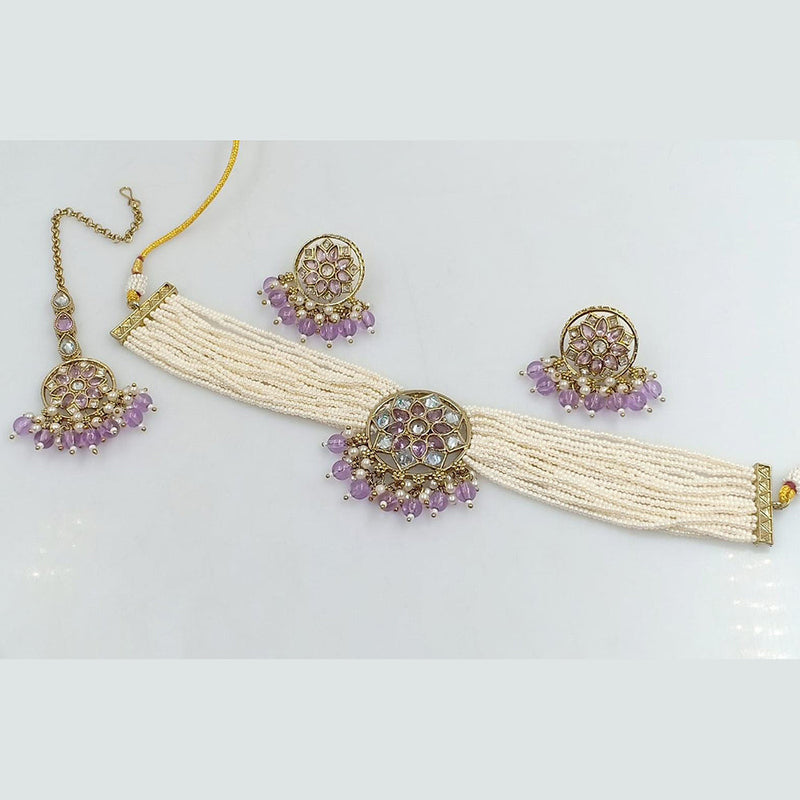 Rani Sati Jewels Gold Plated Crystal Stone And Pearl Choker Necklace Set