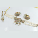 Rani Sati Jewels Gold Plated Crystal Stone And Pearl Choker Necklace Set