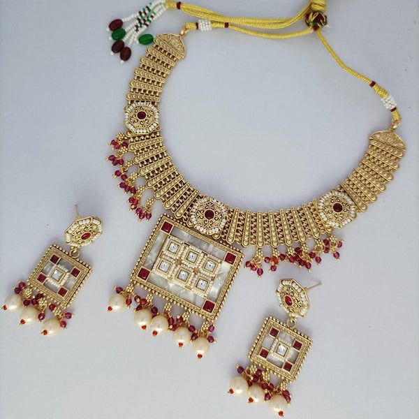 Rani Sati Jewels Gold Plated Kundan Stone And Pearls Necklace Set