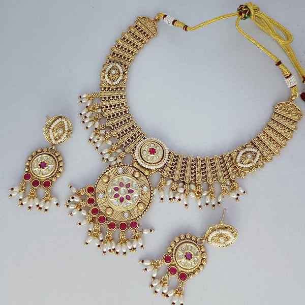 Rani Sati Jewels Gold Plated Kundan Stone And Pearls Necklace Set