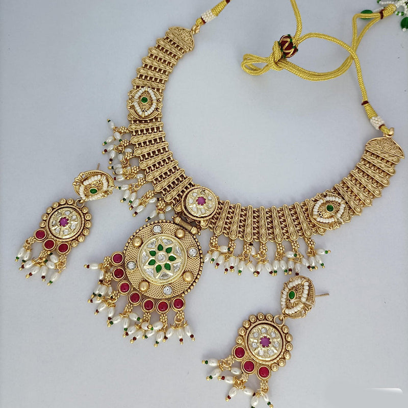 Rani Sati Jewels Gold Plated Kundan Stone And Pearls Necklace Set