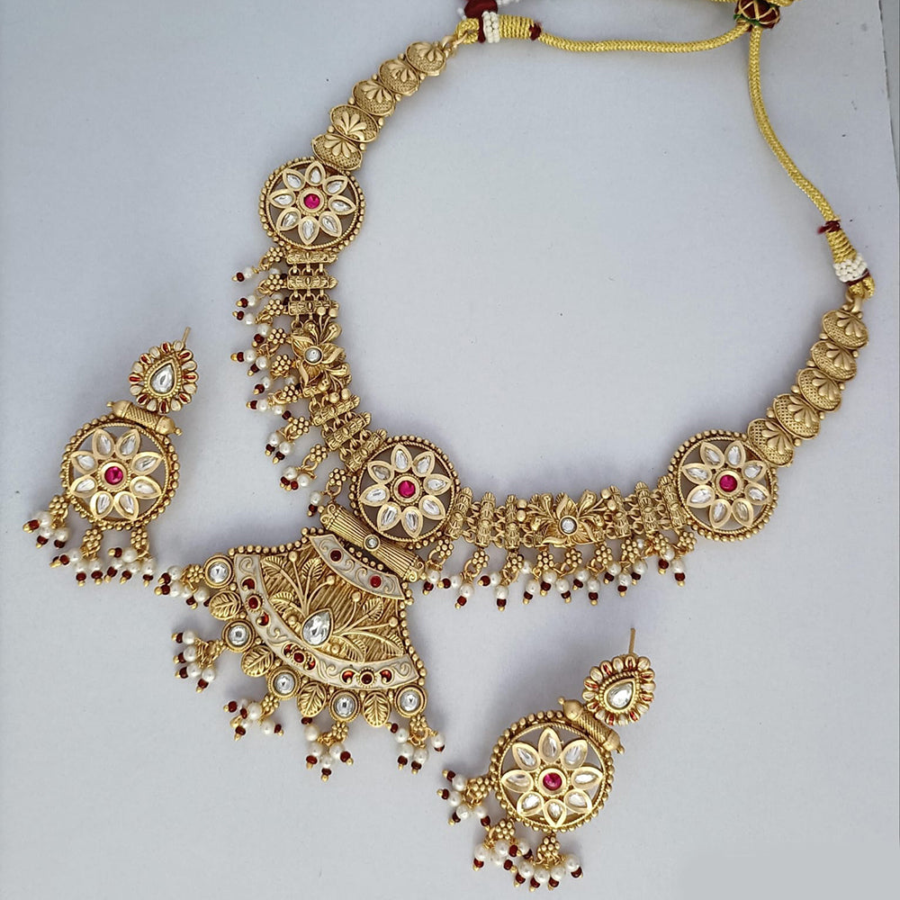 Rani Sati Jewels Gold Plated Kundan Stone And Pearls Necklace Set