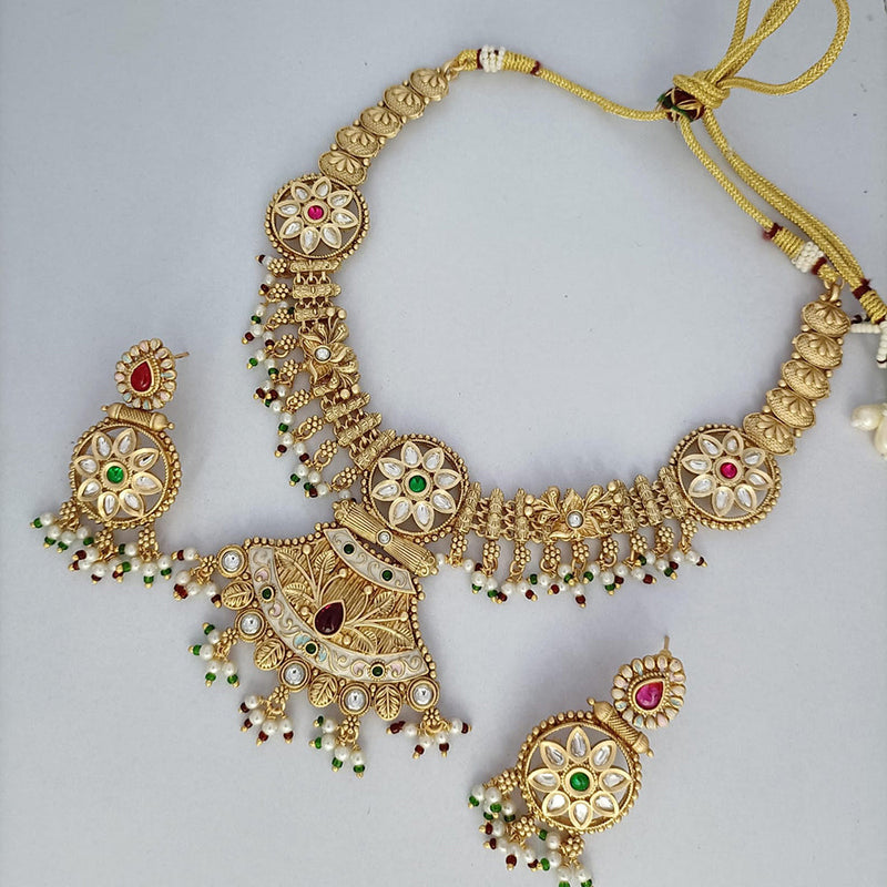 Rani Sati Jewels Gold Plated Kundan Stone And Pearls Necklace Set