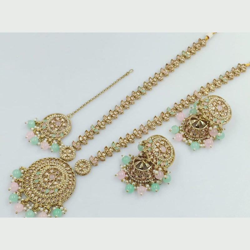 Rani Sati Jewels Gold Plated Kundan Stone And Pearls Long Necklace Set