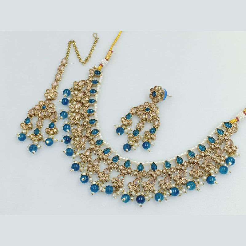 Rani Sati Jewels Gold Plated Crystal and Pearl Necklace Set