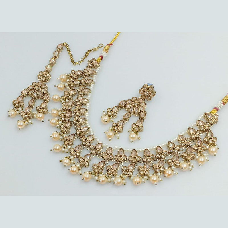 Rani Sati Jewels Gold Plated Crystal and Pearl Necklace Set