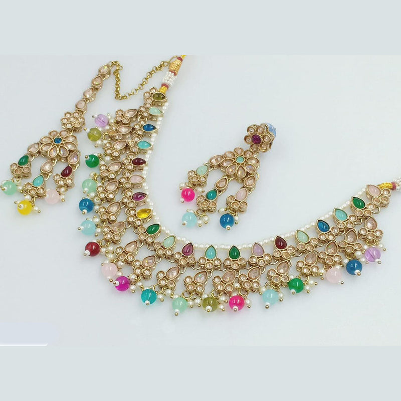 Rani Sati Jewels Gold Plated Crystal and Pearl Necklace Set