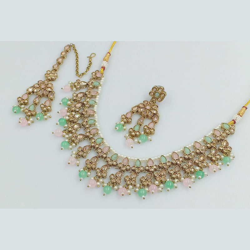 Rani Sati Jewels Gold Plated Crystal and Pearl Necklace Set