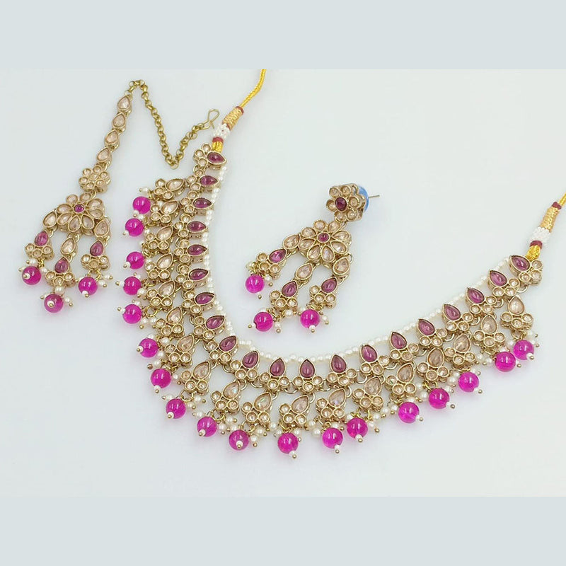 Rani Sati Jewels Gold Plated Crystal and Pearl Necklace Set