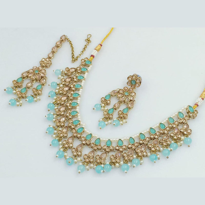 Rani Sati Jewels Gold Plated Crystal and Pearl Necklace Set