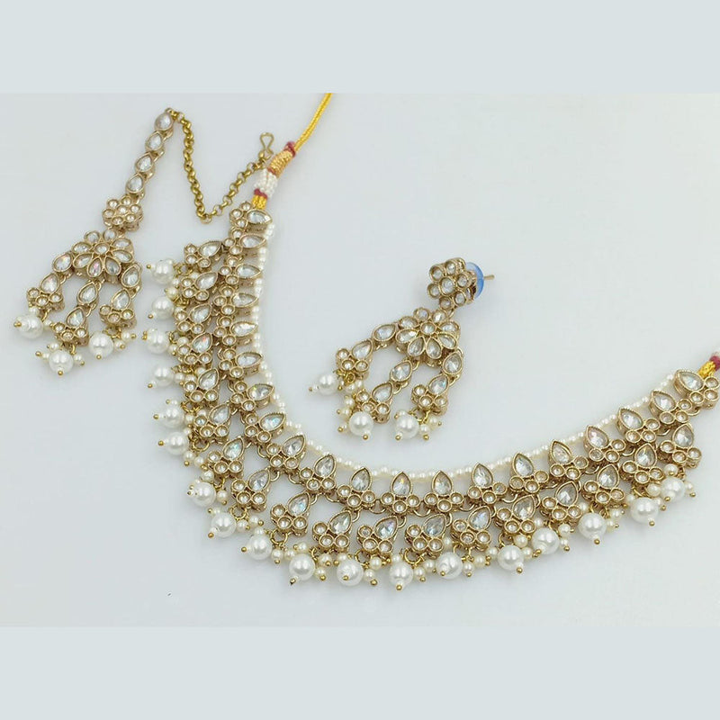 Rani Sati Jewels Gold Plated Crystal and Pearl Necklace Set