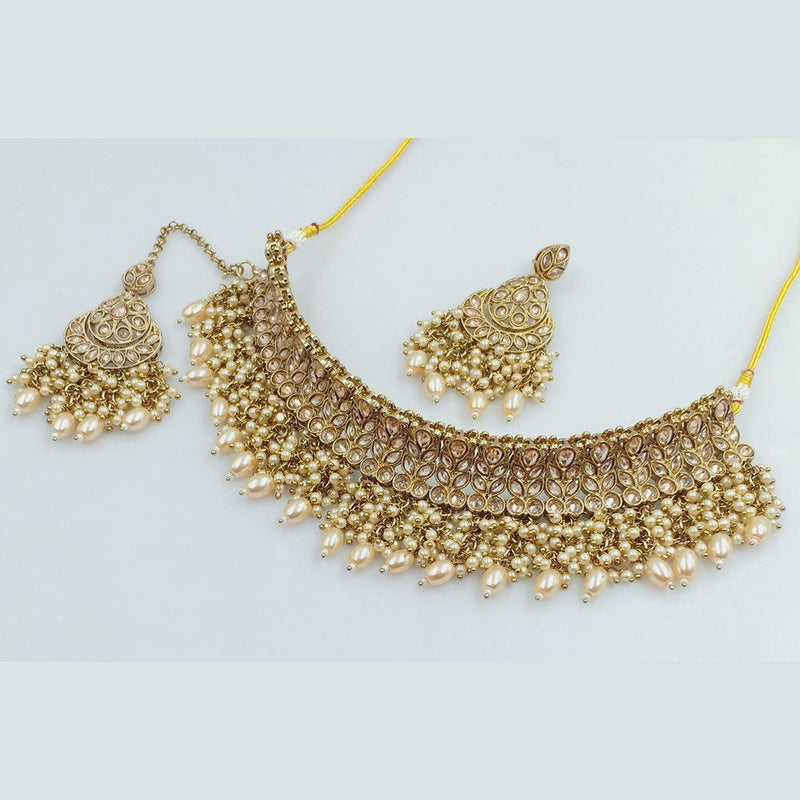 Rani Sati Jewels Gold Plated Crystal and Pearl Necklace Set