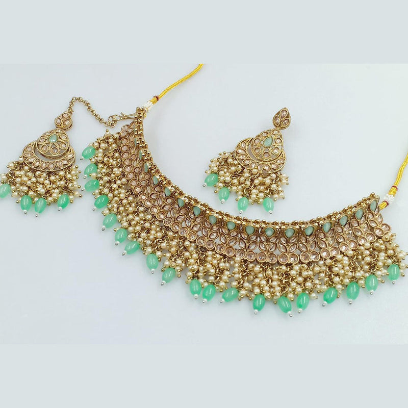 Rani Sati Jewels Gold Plated Crystal and Pearl Necklace Set