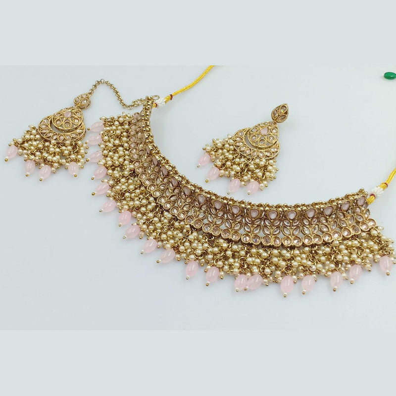 Rani Sati Jewels Gold Plated Crystal and Pearl Necklace Set