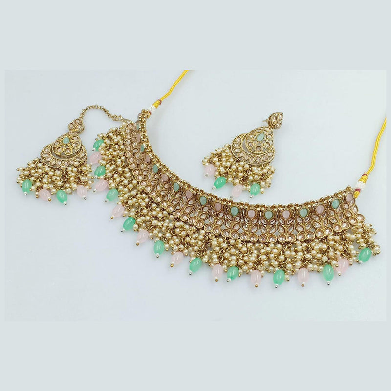 Rani Sati Jewels Gold Plated Crystal and Pearl Necklace Set