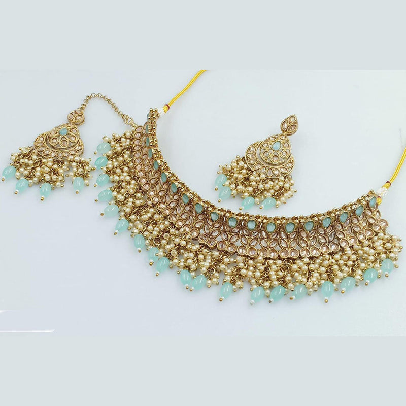 Rani Sati Jewels Gold Plated Crystal and Pearl Necklace Set