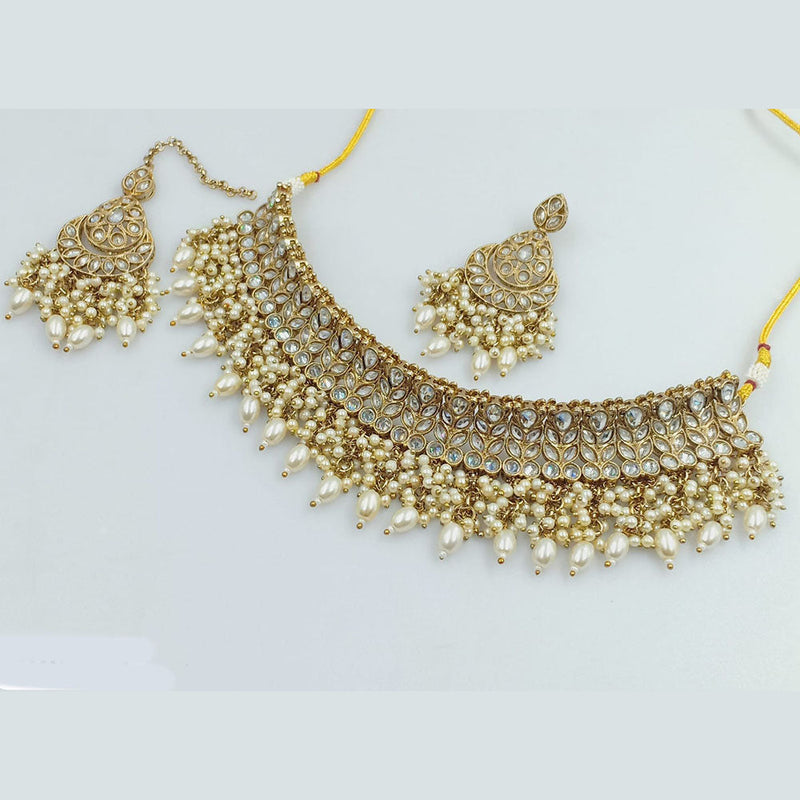 Rani Sati Jewels Gold Plated Crystal and Pearl Necklace Set