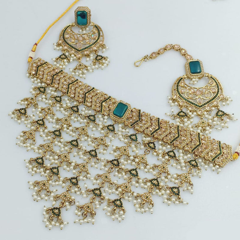 Rani Sati Jewels Gold Plated Crystal and Pearl Necklace Set