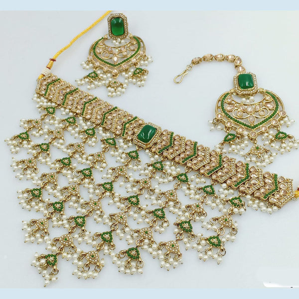 Rani Sati Jewels Gold Plated Crystal and Pearl Necklace Set