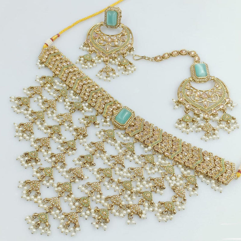 Rani Sati Jewels Gold Plated Crystal and Pearl Necklace Set