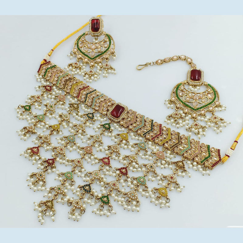 Rani Sati Jewels Gold Plated Crystal and Pearl Necklace Set