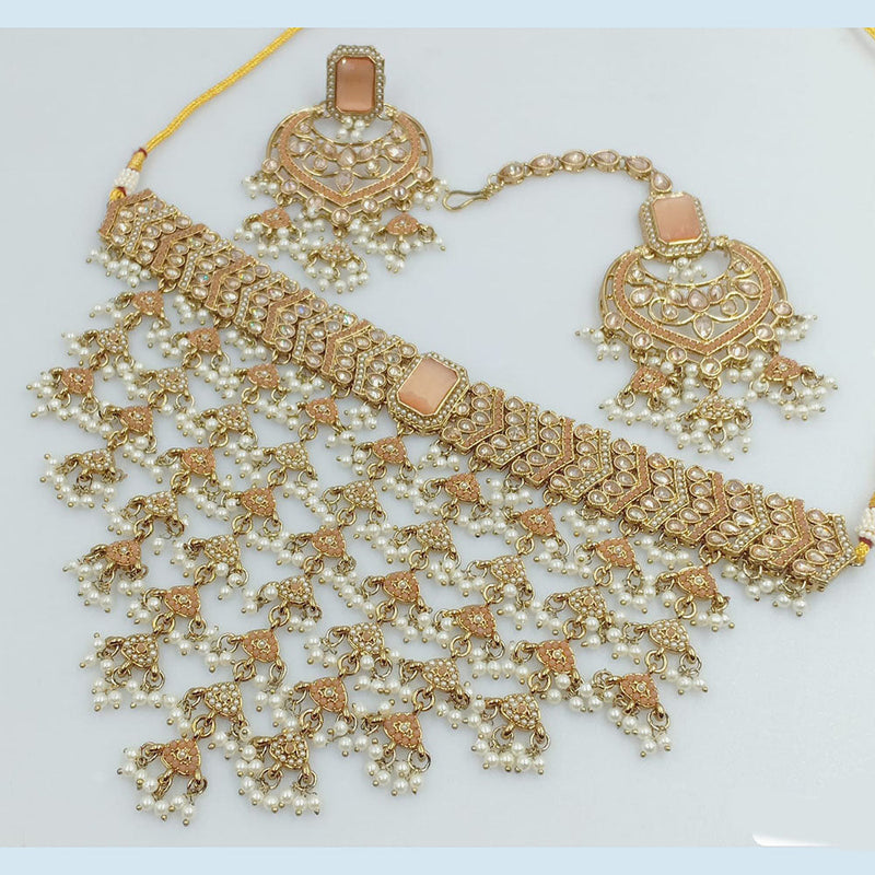 Rani Sati Jewels Gold Plated Crystal and Pearl Necklace Set