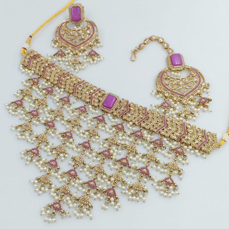 Rani Sati Jewels Gold Plated Crystal and Pearl Necklace Set