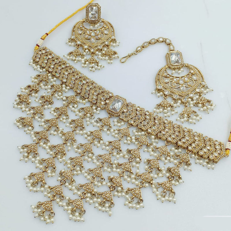 Rani Sati Jewels Gold Plated Crystal and Pearl Necklace Set