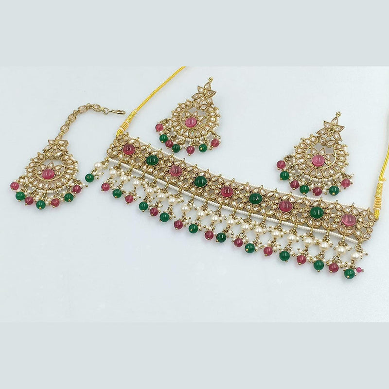 Rani Sati Jewels Gold Plated Crystal and Pearl Necklace Set