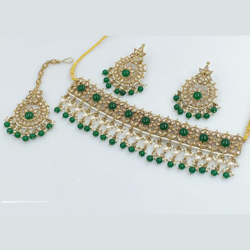 Rani Sati Jewels Gold Plated Crystal and Pearl Necklace Set