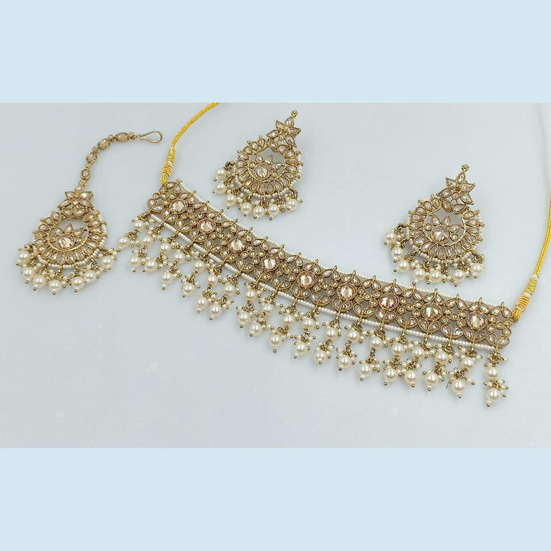 Rani Sati Jewels Gold Plated Crystal and Pearl Necklace Set