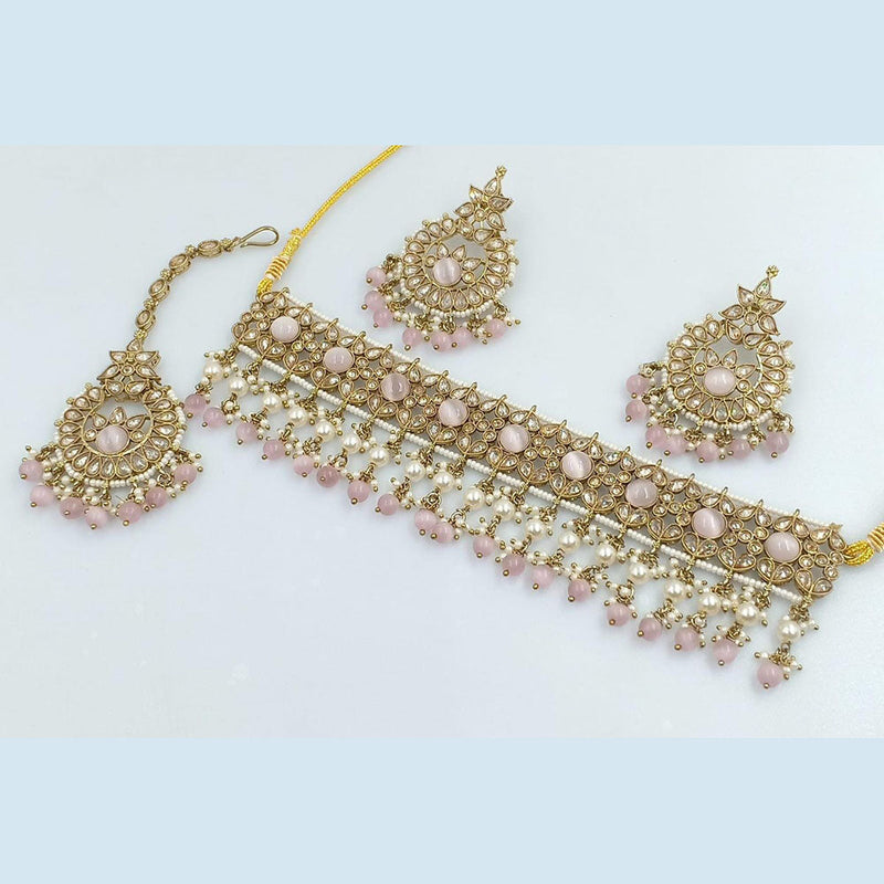 Rani Sati Jewels Gold Plated Crystal and Pearl Necklace Set