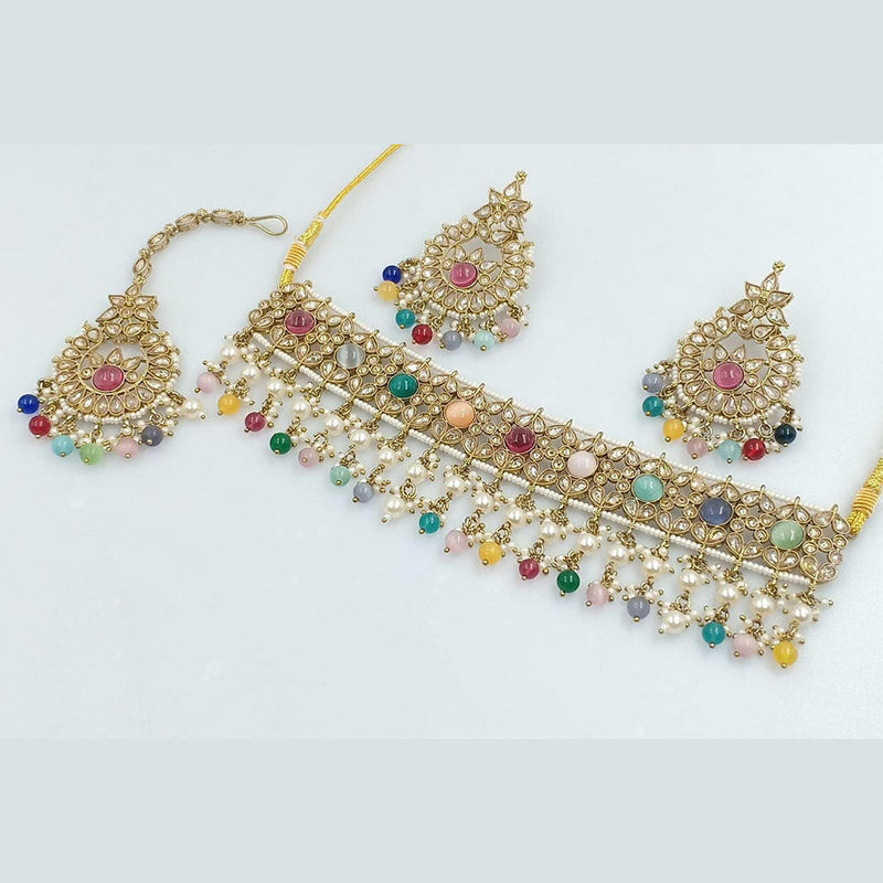 Rani Sati Jewels Gold Plated Crystal and Pearl Necklace Set