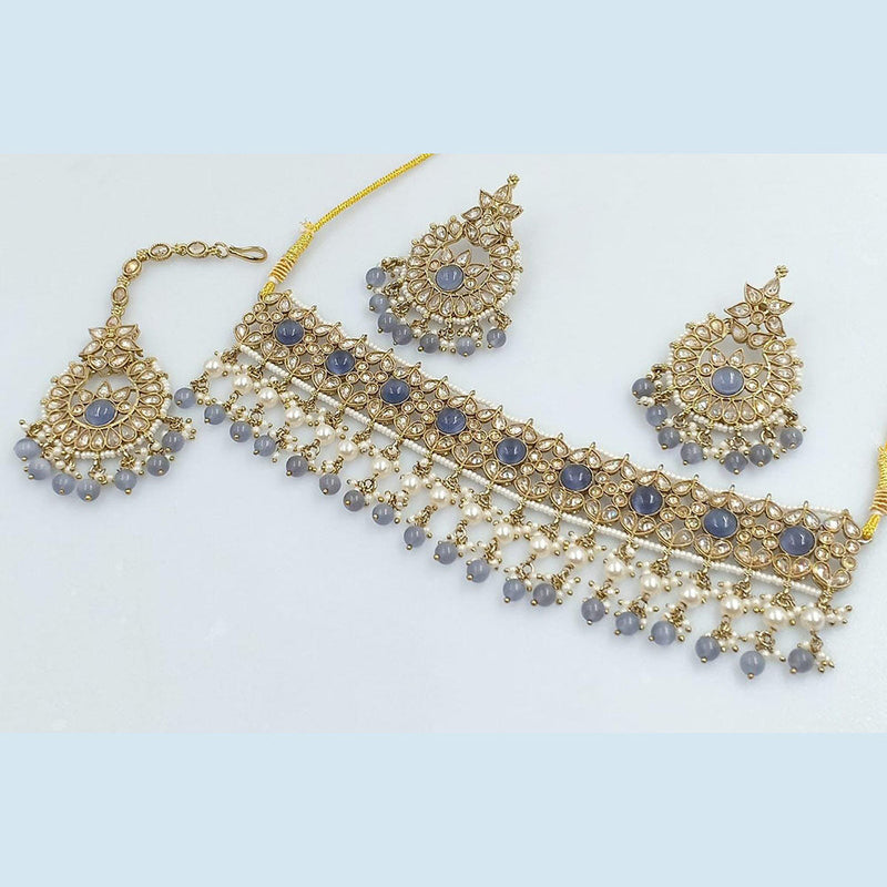 Rani Sati Jewels Gold Plated Crystal and Pearl Necklace Set