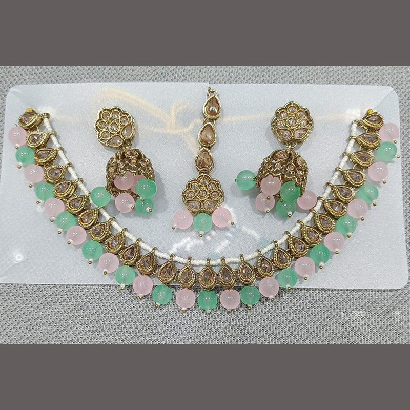 Rani Sati Jewels Gold Plated Austrian Stone Pearls Necklace Set