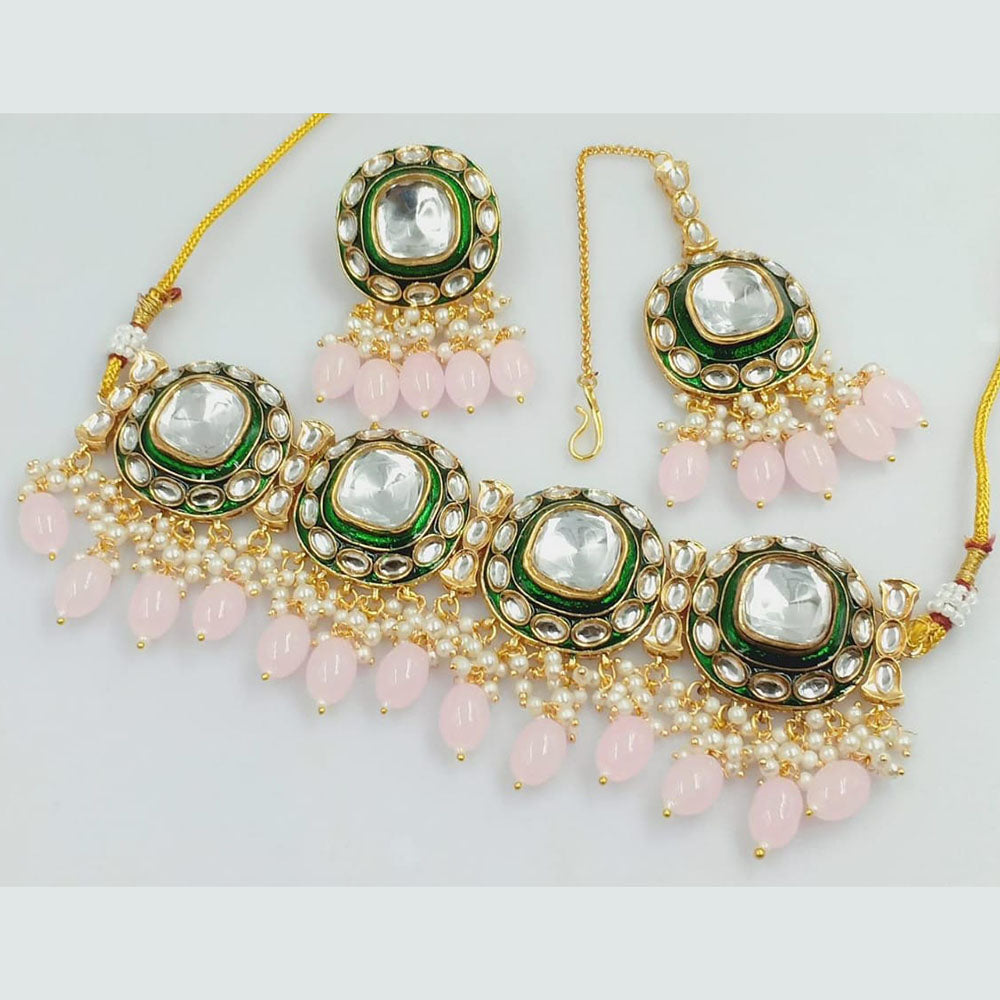 Rani Sati Jewels Gold Plated Kundan Stone And Pearls Choker Necklace Set
