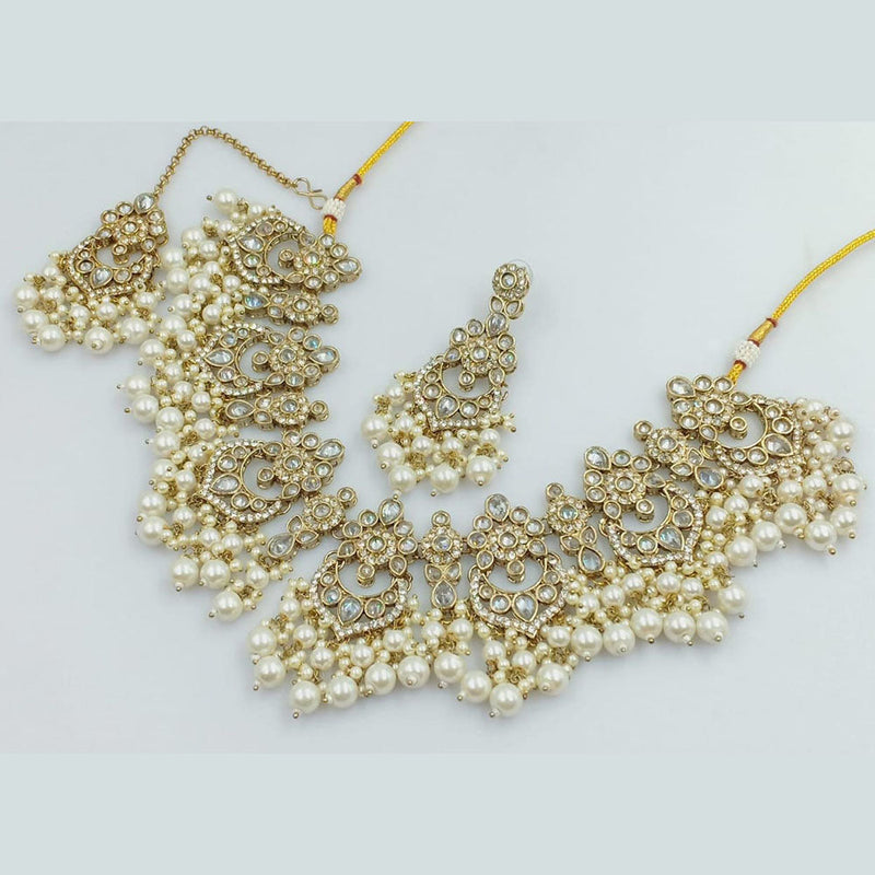 Rani Sati Jewels Gold Plated Crystal and Pearl Necklace Set