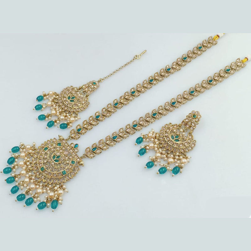 Rani Sati Jewels Gold Plated Crystal and Pearl Long Necklace Set