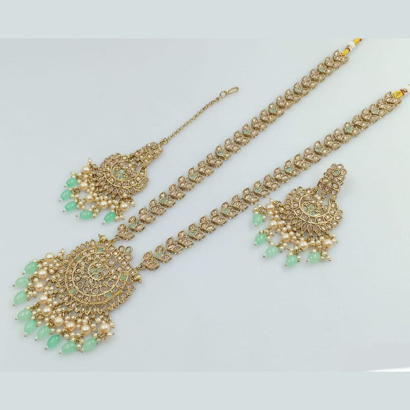 Rani Sati Jewels Gold Plated Crystal and Pearl Long Necklace Set