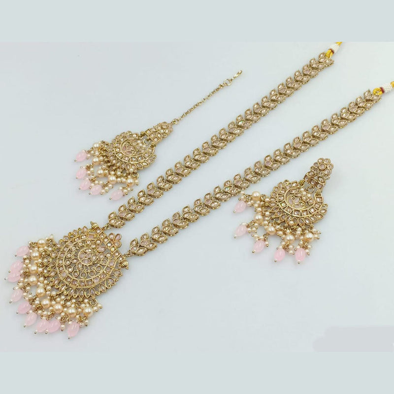 Rani Sati Jewels Gold Plated Crystal and Pearl Long Necklace Set