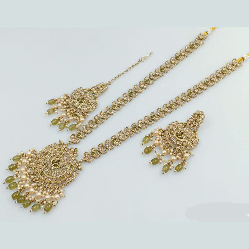 Rani Sati Jewels Gold Plated Crystal and Pearl Long Necklace Set