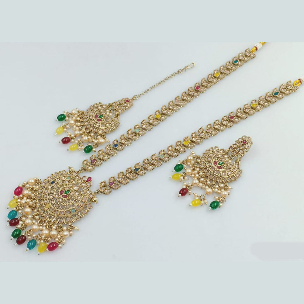 Rani Sati Jewels Gold Plated Crystal and Pearl Long Necklace Set