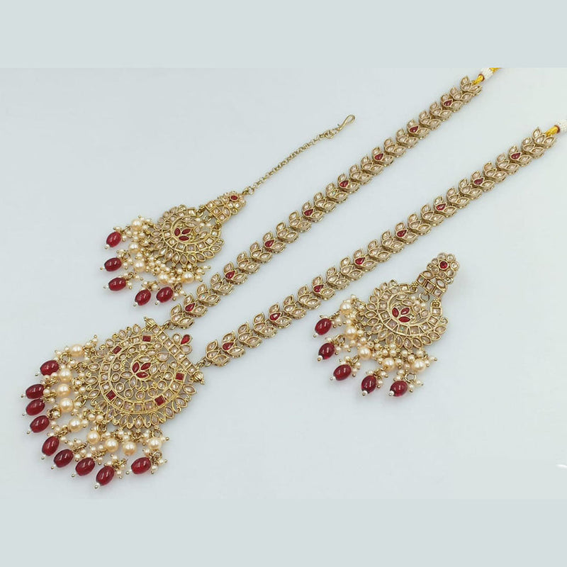 Rani Sati Jewels Gold Plated Crystal and Pearl Long Necklace Set