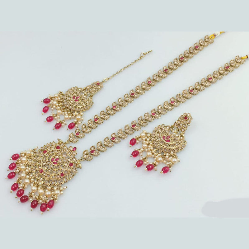 Rani Sati Jewels Gold Plated Crystal and Pearl Long Necklace Set