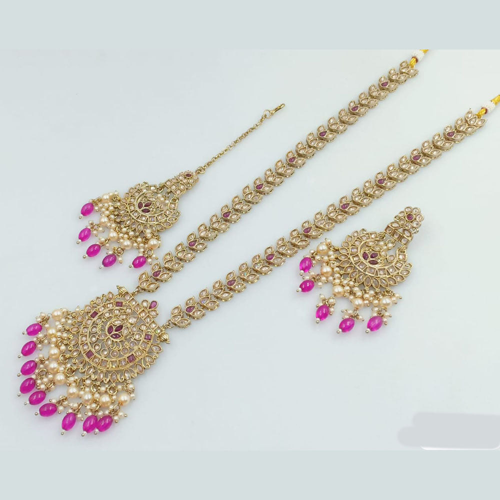 Rani Sati Jewels Gold Plated Crystal and Pearl Long Necklace Set