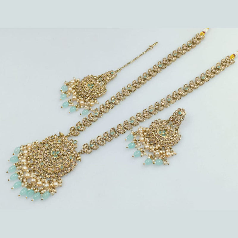 Rani Sati Jewels Gold Plated Crystal and Pearl Long Necklace Set