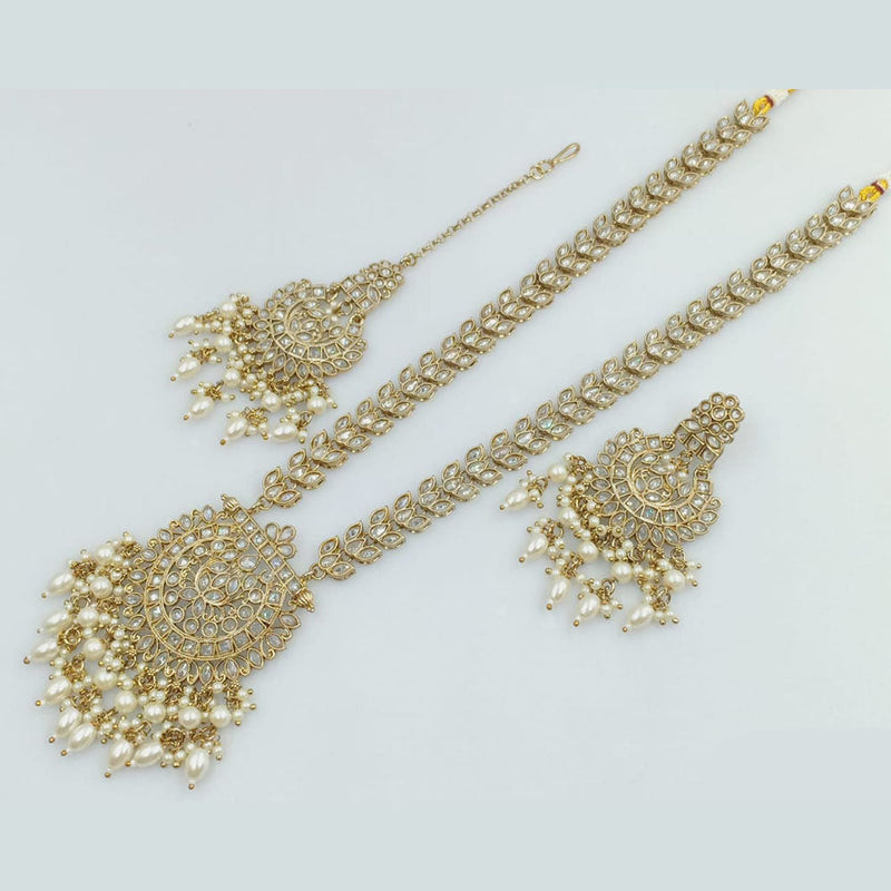 Rani Sati Jewels Gold Plated Crystal and Pearl Long Necklace Set